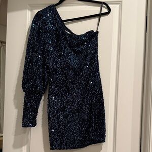 Camila Coelho Navy Sequin One-Shoulder Mini Dress